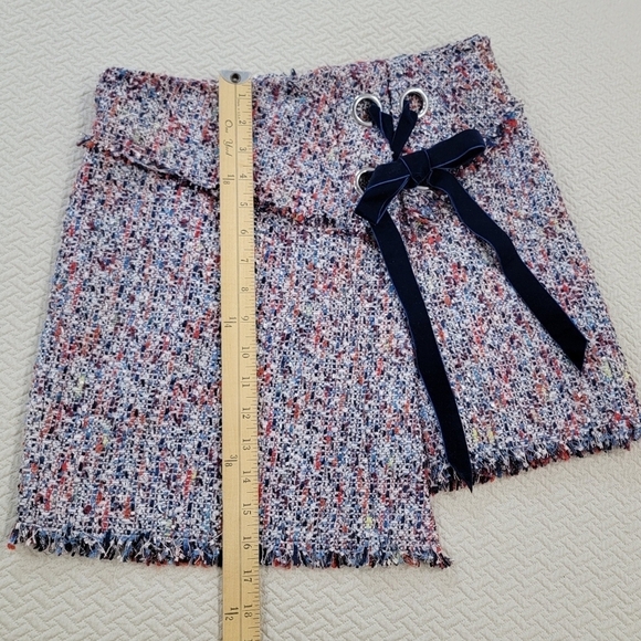Parker Multi Color Tweed Skirt Velvet Ribbon tie Faux Wrap Size 4 - Picture 7 of 15
